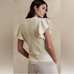 Banana republic JUNIE WOOL SWEATER TOP 100% wool side XL flutter sleeve knit